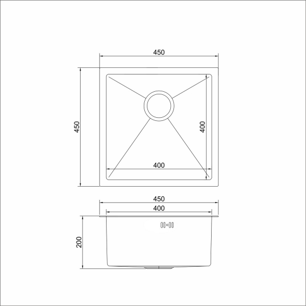 Мойка подст.монтаж 45х45 (3,0) вып 3 1/2  MIXLINE PRO 20см с сифоном (черный графит)