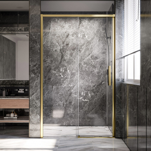 Душевая дверь Veconi Premium Trento PTD-40G, 1500х2000, брашированное золото, стекло прозрачное Ника