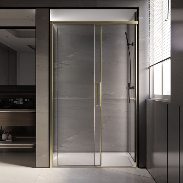 Душевая дверь Veconi Premium Trento PTD-40G, 1500х2000, брашированное золото, стекло прозрачное