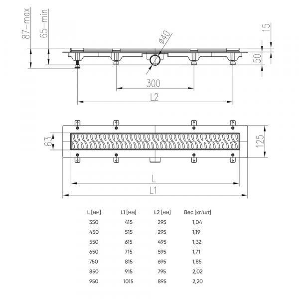 Душевой лоток Veconi Line 850