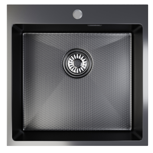 Мойка настол.монтаж 50х50 (2,0) вып 3 1/2  MIXLINE PRO 20см с сифоном (черный графит НАНО декор)