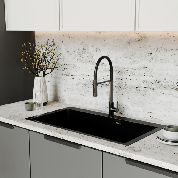 Смеситель для кухни 35k MIXLINE MLSS-0402BL черный гибкий излив магнит, п/гайку ЧЕРНЫЙ ГРАФИТ